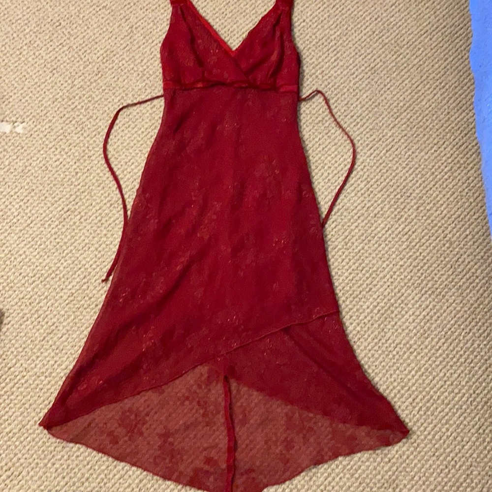 Ruby Rox red glittery mesh silk cocktail gown